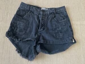 One Teaspoon Black Distressed Denim Shorts Size 27